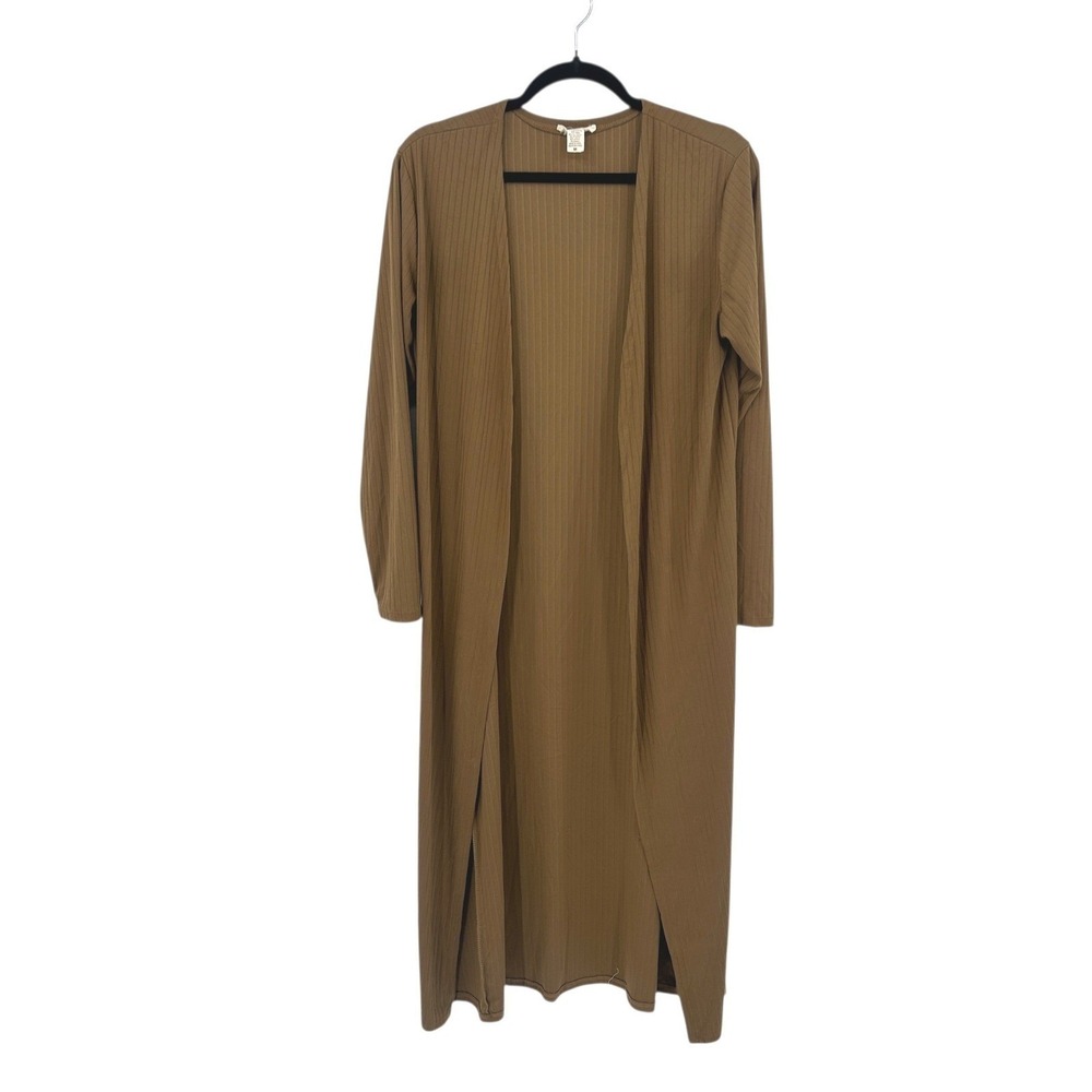 Ribbed Brown Duster Cardigan Open Front M Minimalist Longline capsule Layer